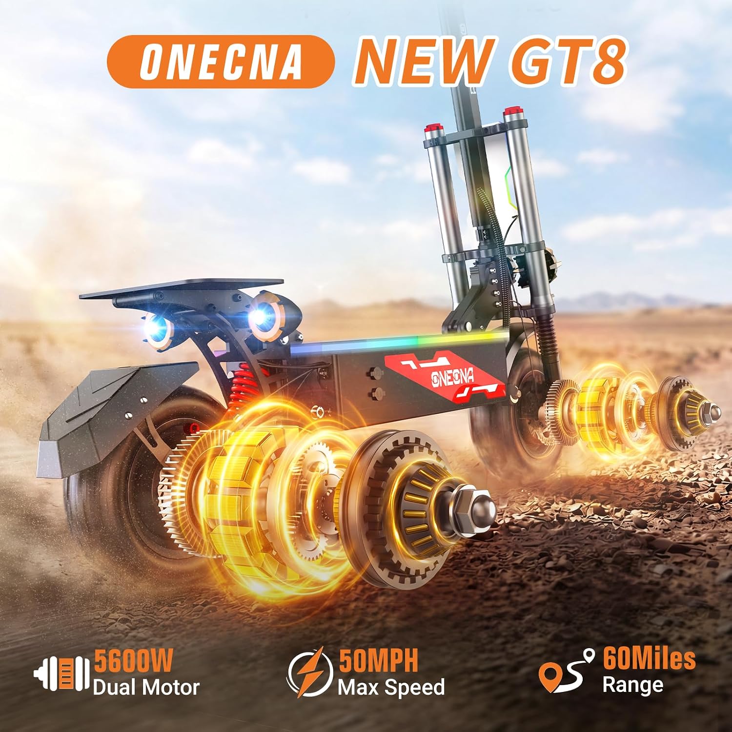 ONECNA GT8 Foldable Off Road E - огляд і ціна 60V 5600W Dual Motor Electric Scooter